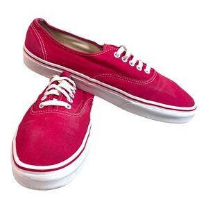 Vans Off The Wall Mens US 12 Red Canvas Lace-Up Sneakers Classic White Soles SEE